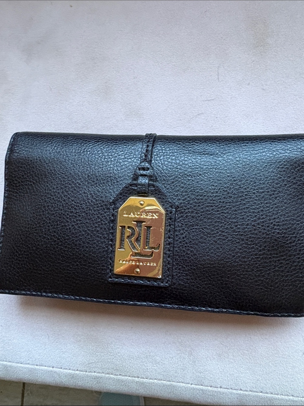 Ralph Lauren RLL Black Leather Wallet with Gold Logo Tag